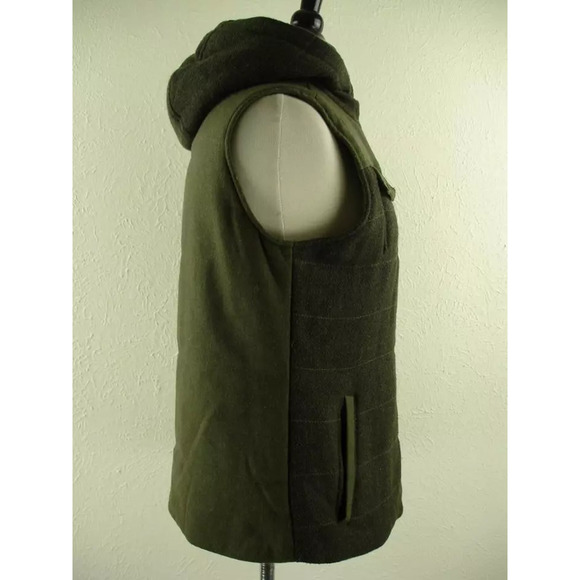 prAna Women's M Ava Vest Jacket Hooded Insulated Full-Zip Cargo Green Wool Blend - Picture 4 of 10